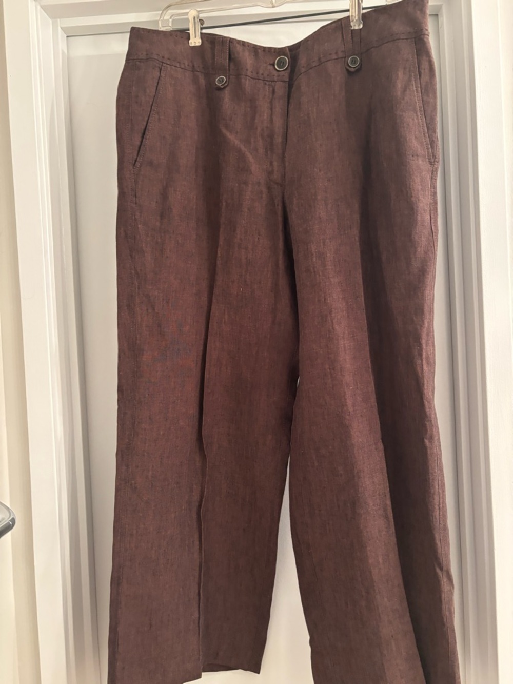 Brown Wide-Leg Linen Blend Pants